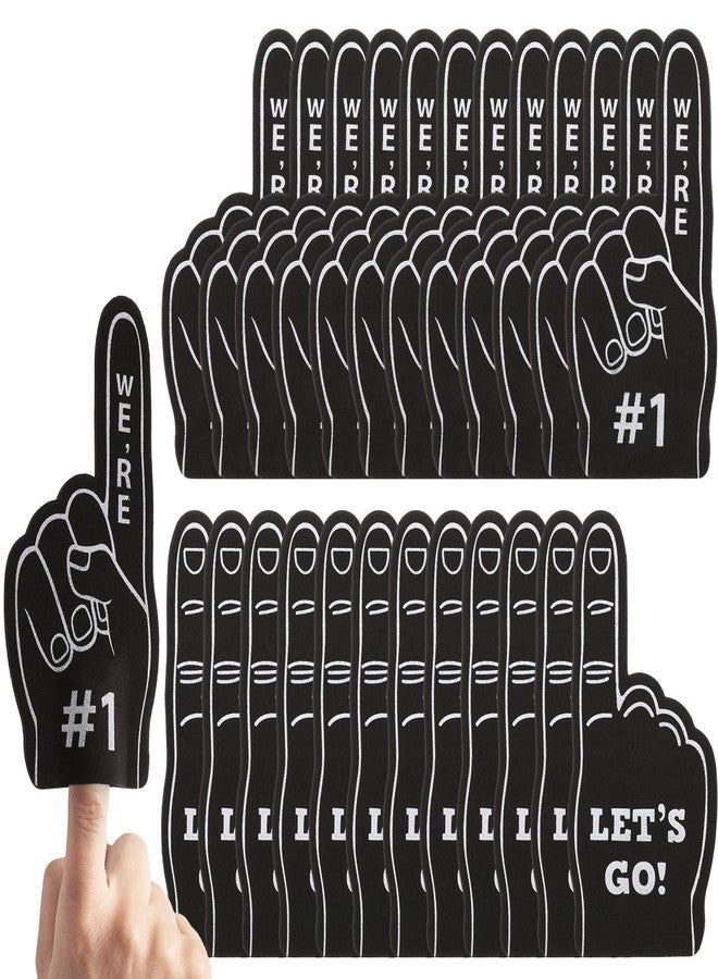 BOHUIZ 24 Pcs Mini Foam Fingers #1 for Fans Cheerleader, We're #1 and LET'S GO Sport Fan Foam Finger, Sports Themed Party Supplies for Baseball Basketball Football Sports Events(Black) - Image 1